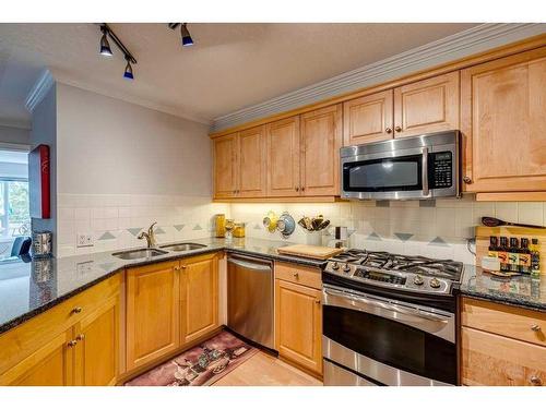 102-630 10 Street Nw, Calgary, AB - Indoor Photo Showing Kitchen With Double Sink