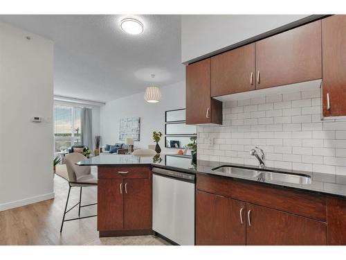 408-8880 Horton Road Sw, Calgary, AB - Indoor Photo Showing Kitchen With Double Sink