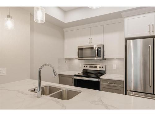 207-19661 40 Street Se, Calgary, AB - Indoor Photo Showing Kitchen With Double Sink With Upgraded Kitchen