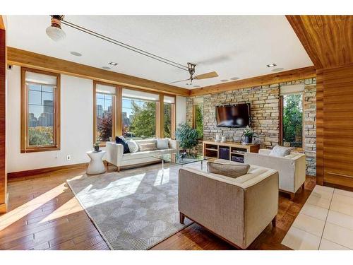 738 Crescent Road Nw, Calgary, AB - Indoor Photo Showing Living Room With Fireplace