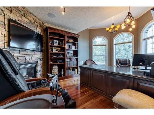 63059A Township Road 382, Rural Clearwater County, AB - Indoor Photo Showing Office With Fireplace