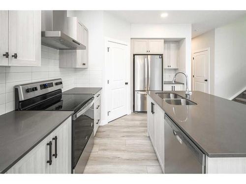 86 Belmont Passage Sw, Calgary, AB - Indoor Photo Showing Kitchen With Stainless Steel Kitchen With Double Sink With Upgraded Kitchen