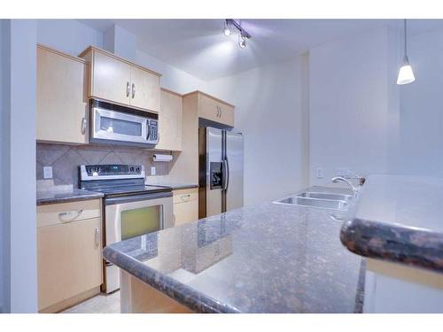 209-910 18 Avenue Sw, Calgary, AB - Indoor Photo Showing Kitchen With Double Sink