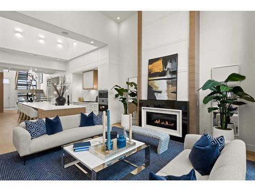 312 Elveden Court Sw, Calgary, AB - Indoor Photo Showing Living Room With Fireplace