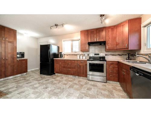 16 Abbercove Drive Se, Calgary, AB - Indoor Photo Showing Kitchen With Double Sink