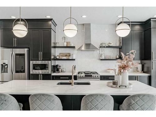 142 Seton Gardens Se, Calgary, AB - Indoor Photo Showing Kitchen With Stainless Steel Kitchen With Upgraded Kitchen