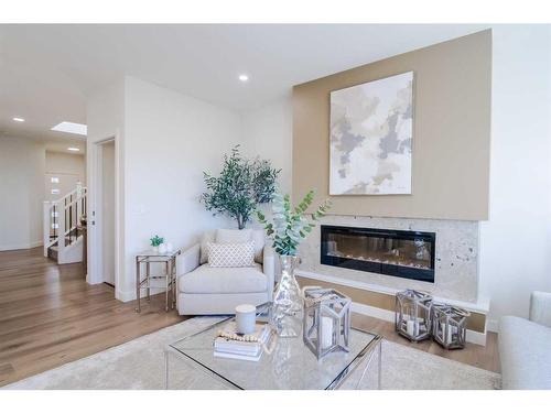 268 Belvedere Drive Se, Calgary, AB - Indoor Photo Showing Living Room With Fireplace