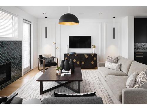 184 Crimson Ridge Place Nw, Calgary, AB - Indoor Photo Showing Living Room With Fireplace