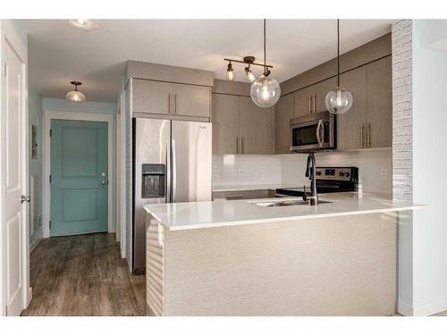 7112-302 Skyview Ranch Drive Ne, Calgary, AB - Indoor Photo Showing Kitchen With Stainless Steel Kitchen With Double Sink With Upgraded Kitchen