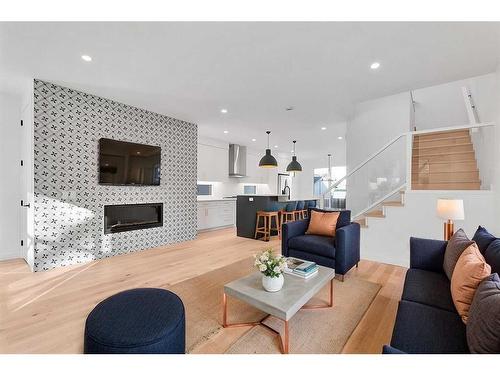 3318 42 Street Sw, Calgary, AB - Indoor Photo Showing Living Room With Fireplace