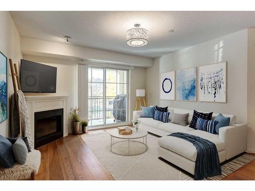 2211-279 Copperpond Common Se, Calgary, AB - Indoor Photo Showing Living Room With Fireplace