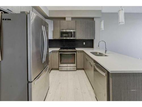 105-214 Sherwood Square Nw, Calgary, AB - Indoor Photo Showing Kitchen With Double Sink