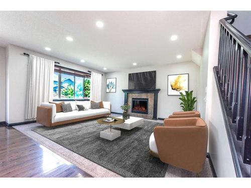 373 Kincora Drive Nw, Calgary, AB - Indoor Photo Showing Living Room With Fireplace