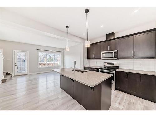 298 Kingfisher Crescent Se, Airdrie, AB - Indoor Photo Showing Kitchen With Double Sink With Upgraded Kitchen