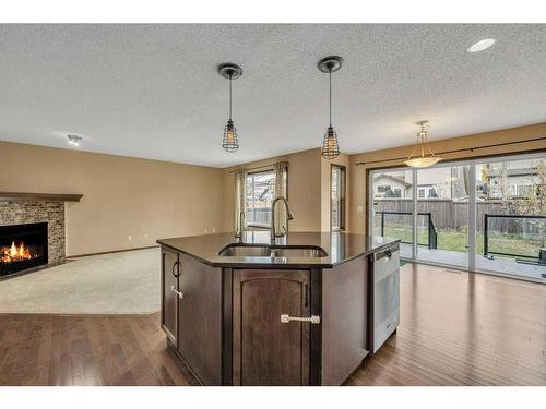 1920 New Brighton Drive Se, Calgary, AB - Indoor Photo Showing Kitchen With Fireplace With Double Sink