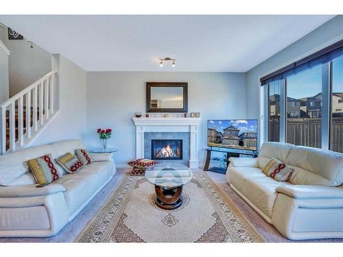 229 Sage Valley Road Nw, Calgary, AB - Indoor Photo Showing Living Room With Fireplace