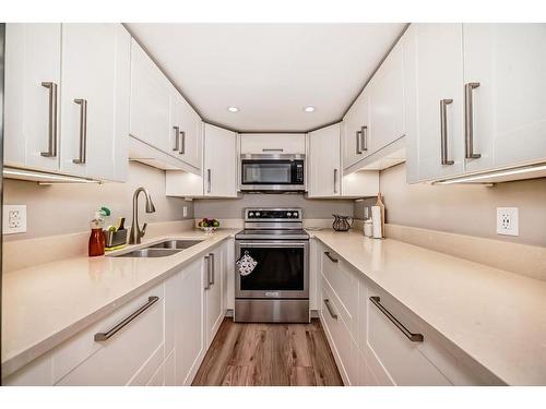 312-9930 Bonaventure Drive Se, Calgary, AB - Indoor Photo Showing Kitchen With Stainless Steel Kitchen With Double Sink