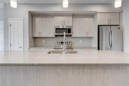 113-4150 Seton Drive Se, Calgary, AB - Indoor Photo Showing Kitchen With Stainless Steel Kitchen With Double Sink With Upgraded Kitchen