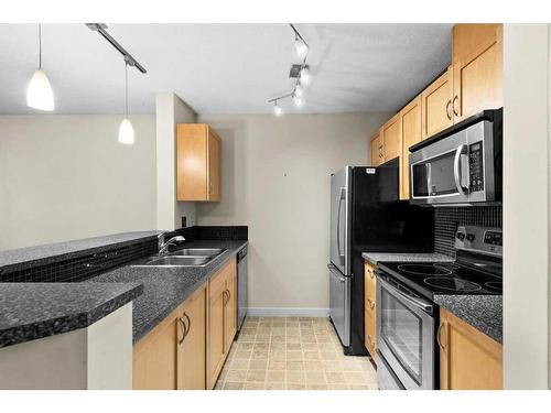 307-2440 34 Avenue Sw, Calgary, AB - Indoor Photo Showing Kitchen With Stainless Steel Kitchen With Double Sink