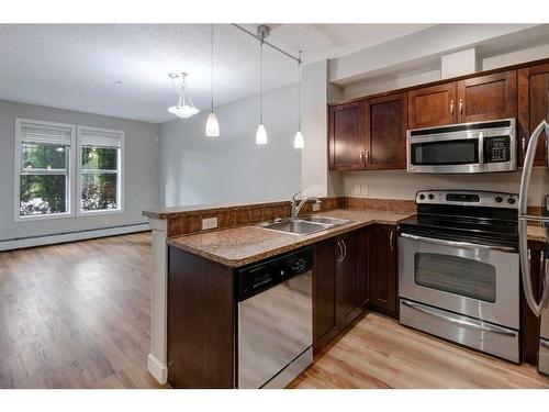 109-201 Sunset Drive, Cochrane, AB - Indoor Photo Showing Kitchen With Double Sink