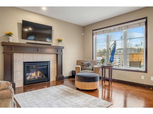 5 Masters Park Se, Calgary, AB - Indoor Photo Showing Living Room With Fireplace