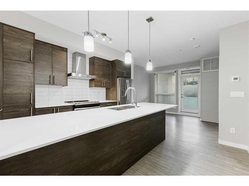 105-2231 Mahogany Boulevard Se, Calgary, AB - Indoor Photo Showing Kitchen With Double Sink With Upgraded Kitchen