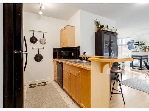 323-1800 14A Street Sw, Calgary, AB - Indoor Photo Showing Kitchen With Double Sink