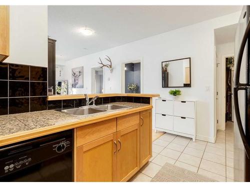 323-1800 14A Street Sw, Calgary, AB - Indoor Photo Showing Kitchen With Double Sink