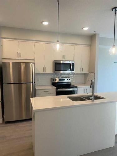 414-660 Shawnee Square Sw, Calgary, AB - Indoor Photo Showing Kitchen With Double Sink With Upgraded Kitchen