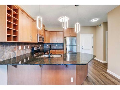 308-35 Aspenmont Heights Sw, Calgary, AB - Indoor Photo Showing Kitchen With Double Sink