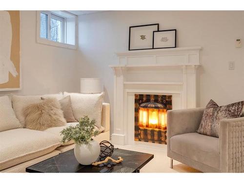 524 Crescent Road Nw, Calgary, AB - Indoor Photo Showing Living Room With Fireplace