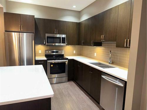 210-22 Auburn Bay Link Se, Calgary, AB - Indoor Photo Showing Kitchen With Stainless Steel Kitchen With Double Sink With Upgraded Kitchen