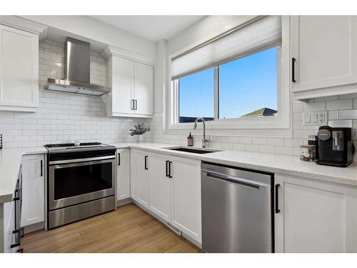 96 Magnolia Grove Se, Calgary, AB - Indoor Photo Showing Kitchen With Stainless Steel Kitchen With Upgraded Kitchen