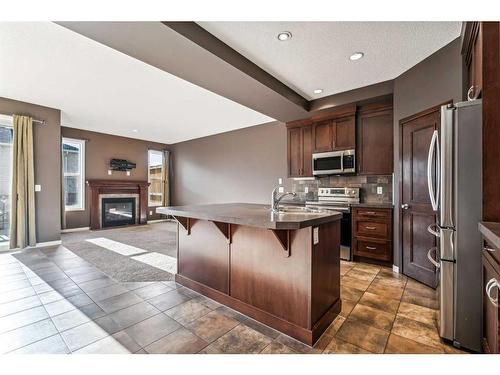 113 Brightoncrest Grove Se, Calgary, AB - Indoor Photo Showing Kitchen With Fireplace With Upgraded Kitchen