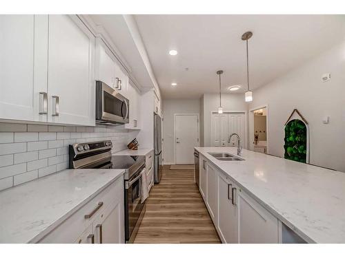 104-200 Harvest Hills Place Ne, Calgary, AB - Indoor Photo Showing Kitchen With Double Sink With Upgraded Kitchen