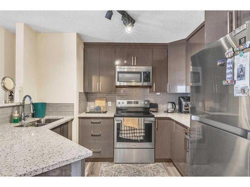 415-1000 Somervale Court Sw, Calgary, AB - Indoor Photo Showing Kitchen With Stainless Steel Kitchen With Double Sink With Upgraded Kitchen