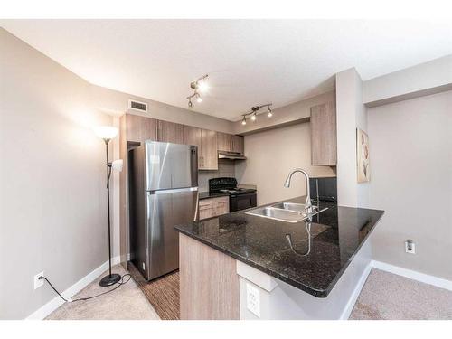 320-7180 80 Avenue Ne, Calgary, AB - Indoor Photo Showing Kitchen With Stainless Steel Kitchen With Double Sink