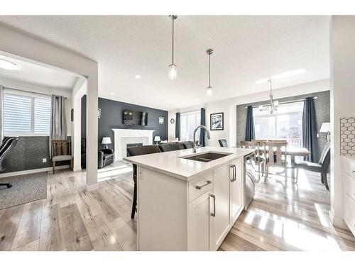 550 Bayview Way Sw, Airdrie, AB - Indoor Photo Showing Kitchen With Fireplace With Double Sink