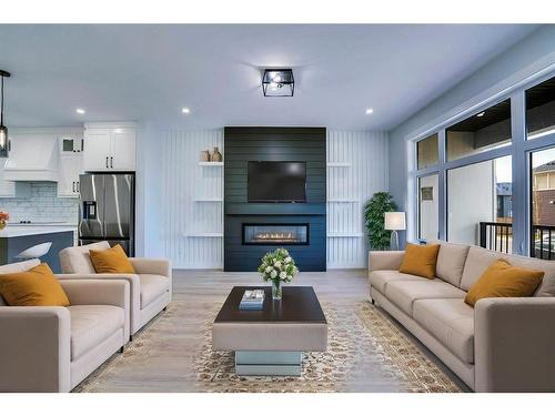 160 Saddlelake Manor Ne, Calgary, AB - Indoor Photo Showing Living Room With Fireplace