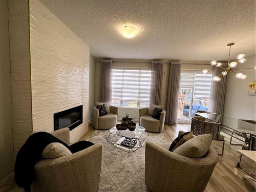 20 Cranbrook Green Se, Calgary, AB - Indoor Photo Showing Living Room With Fireplace