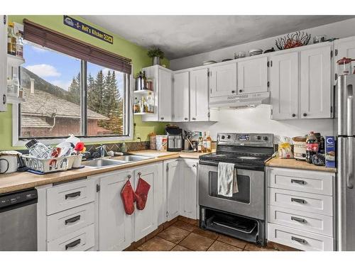 B-133 Park Avenue, Banff, AB - Indoor Photo Showing Kitchen With Double Sink