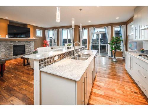 88 Walden Terrace Se, Calgary, AB - Indoor Photo Showing Kitchen With Fireplace With Double Sink With Upgraded Kitchen