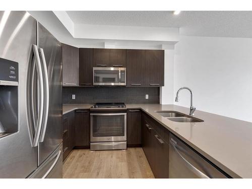 403-214 Sherwood Square Nw, Calgary, AB - Indoor Photo Showing Kitchen With Stainless Steel Kitchen With Double Sink With Upgraded Kitchen