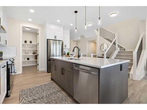 487 Kinniburgh Loop, Chestermere, AB - Indoor Photo Showing Kitchen With Stainless Steel Kitchen With Double Sink With Upgraded Kitchen