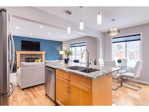 2 Evansbrooke Manor Nw, Calgary, AB - Indoor Photo Showing Kitchen With Fireplace With Double Sink