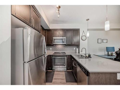 103-300 Auburn Meadows Manor Se, Calgary, AB - Indoor Photo Showing Kitchen With Stainless Steel Kitchen With Double Sink With Upgraded Kitchen