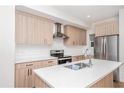 75 Saddlestone Drive Ne, Calgary, AB - Indoor Photo Showing Kitchen With Stainless Steel Kitchen With Double Sink With Upgraded Kitchen