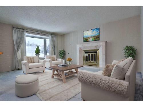 208 Edgedale Way Nw, Calgary, AB - Indoor Photo Showing Living Room With Fireplace