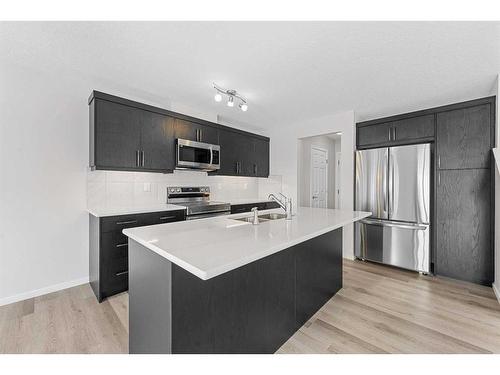 805 Windbury Street Sw, Airdrie, AB - Indoor Photo Showing Kitchen With Stainless Steel Kitchen With Double Sink With Upgraded Kitchen