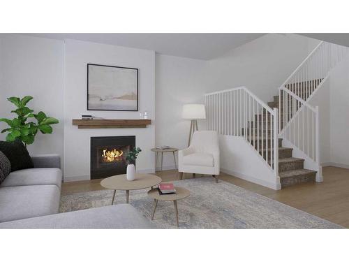 349 Baneberry Way Sw, Airdrie, AB - Indoor Photo Showing Living Room With Fireplace